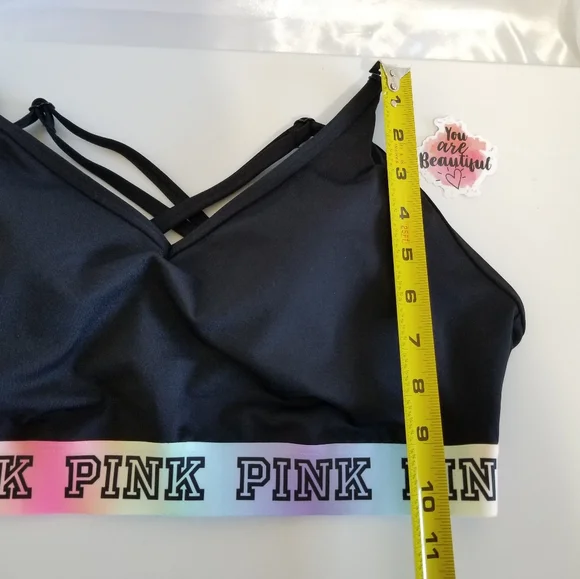 PINK Victoria's Secret Black Ultimate Sports Bra Strappy Bralette Logo New Large - Picture 16 of 16
